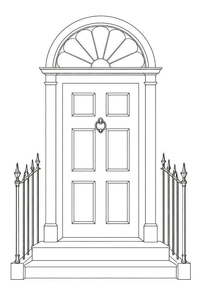 Line illustration of a Georgian London townhouse door