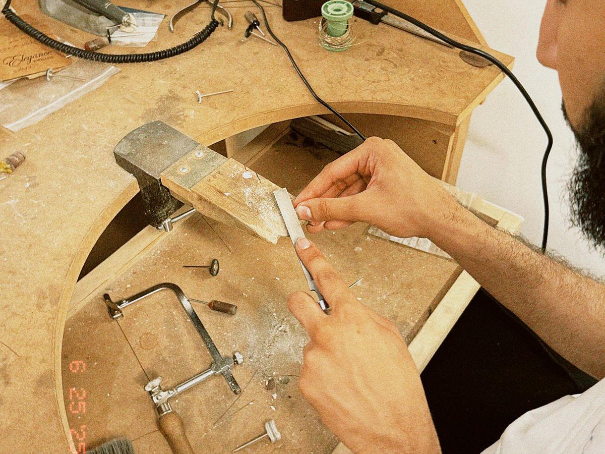 Studio Bite — a piece being worked at the bench